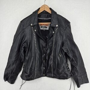 Motorcycle Outpost Jacket Womens 2XL Black Leather Studded Biker Western Lined